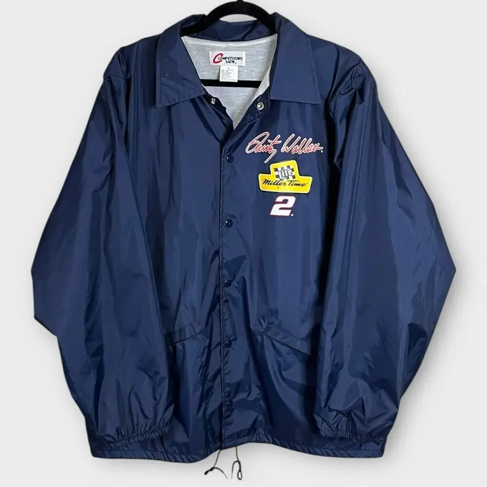 VINTAGE NASCAR Rusty Wallace navy snap up windbreaker 1990s men’s size large #2